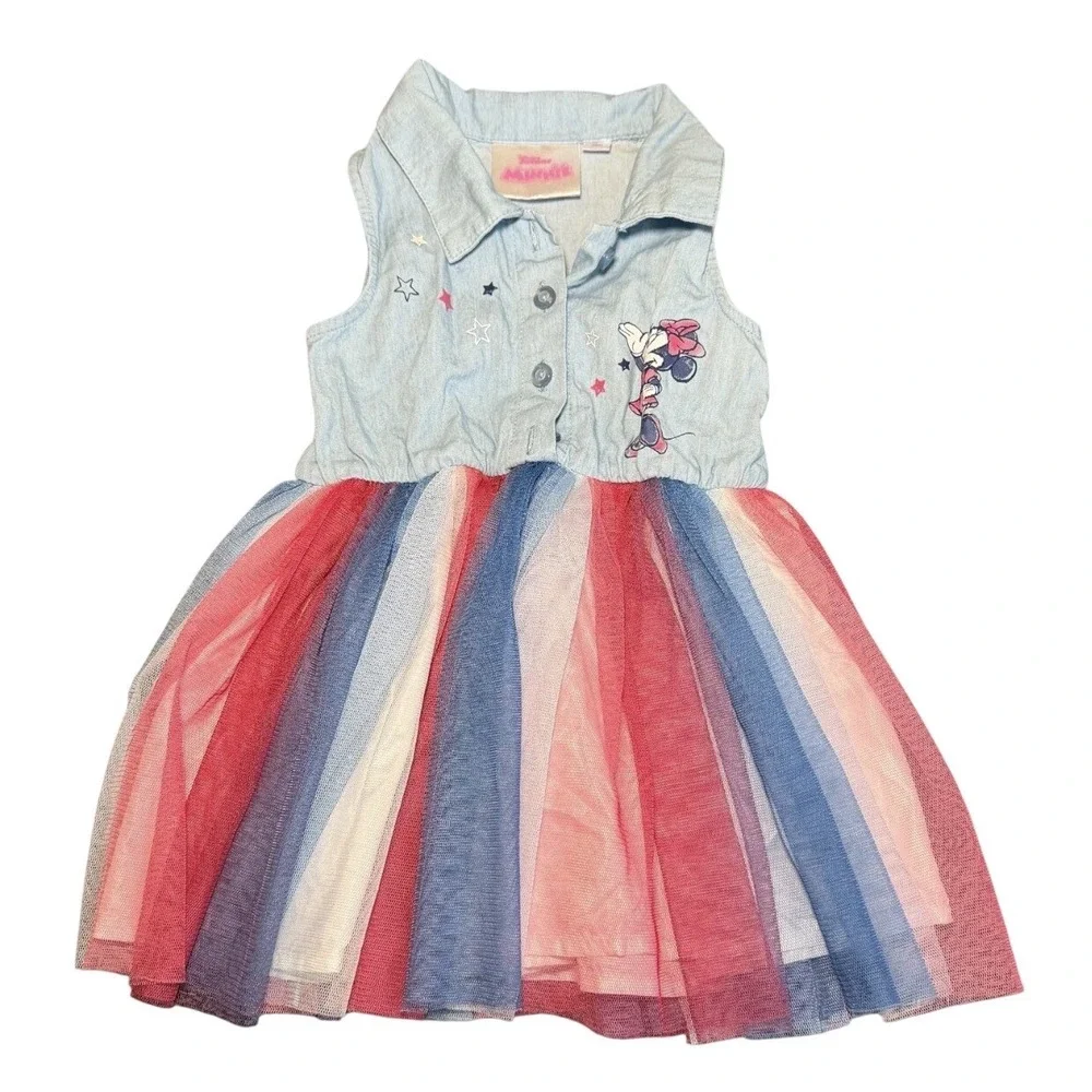 Disney Junior Minnie Mouse Girls Tulle Dress Red Blue Stars‎ Denim Top 12M